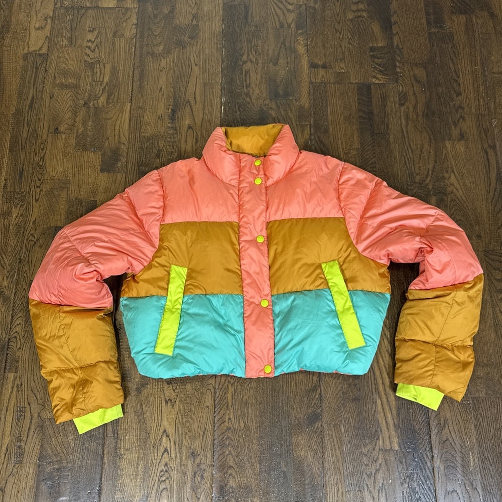 Eddie Bauer x Karla Cropped Down Puffer Jacket S Limited Edition Colorblock